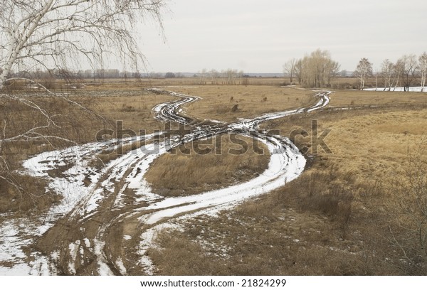 crossroad on a winter\
field