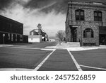 Crossroad in a small town of American West, a nostalgic rustic cityscape of Hartford, South Dakota, USA