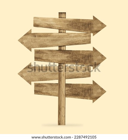 Crossroad wooden signpost with arrows, different ways concept