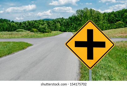 Crossroads Sign:  A Road Sign Warns Of An Intersection Ahead. 