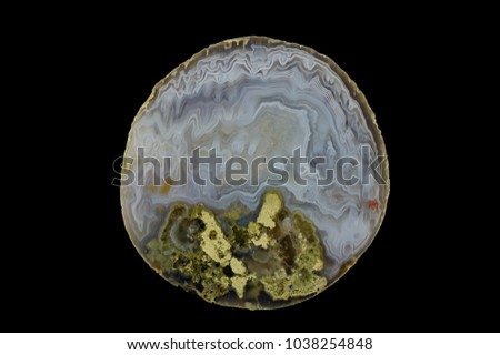 A cross-section of agate. Eyelet agate, cross section of stalactites. Origin: Rudno near Krakow, Poland.