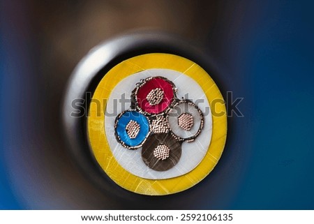 Cross-section of a multi-core copper cable, close-up