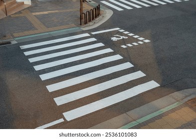 Crosswalk in the city street with striped white lines. Crossing area look from top view. - Powered by Shutterstock