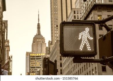 Crosswalk Ok Sign On A Manhattan Traffic Light -  New York City.