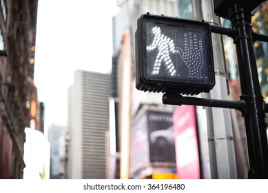 Crosswalk Ok Sign On A Manhattan Traffic Light - New York City.