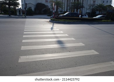 Crosswalk on the road for safety when people walking cross the street, Pedestrian crossing on a repaired asphalt road, Crosswalk on the street for safety, logistic import export and transport industry