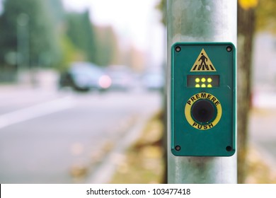 Crosswalk Pedestrian Signal Button and Sign