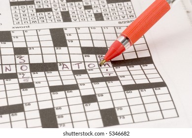 Crossword Puzzle Being Solved Orange Ballpoint Stock Photo 5346682 