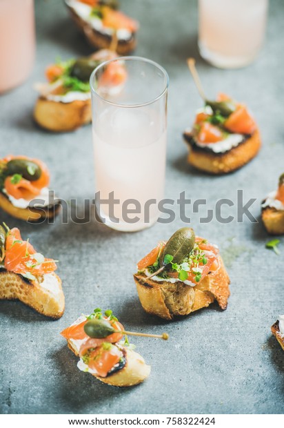 Crostini Smoked Salmon Pesto Sauce Watercress Stock Photo Edit Now 758322424