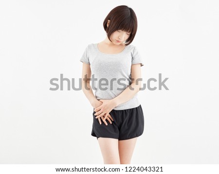 crotch pain woman white background