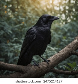 "Crow" is a sleek, black bird known for its intelligence and adaptability, often seen perched in urban or rural settings. - Powered by Shutterstock