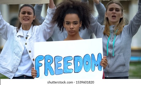 Crowd With Banners Standing For Freedom Of Religion Speech, Democratic Choice