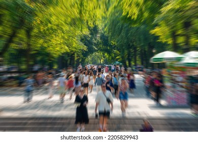 Crowd In Central Park In New York, Motion Blur Effect