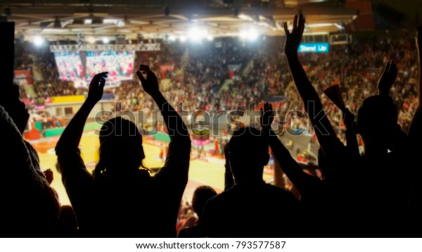 バスケット競技場で歓声を上げる群衆 の写真素材 今すぐ編集