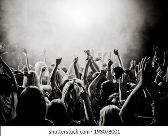 Crowd At A Concert With Hands Up