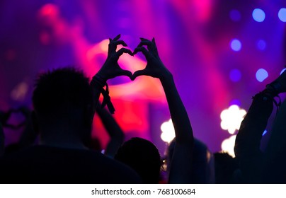 Crowd At Concert - Heart Shaped Hands At Concert, Loving The Artist And The Festival