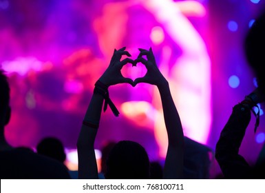 Crowd At Concert - Heart Shaped Hands At Concert, Loving The Artist And The Festival