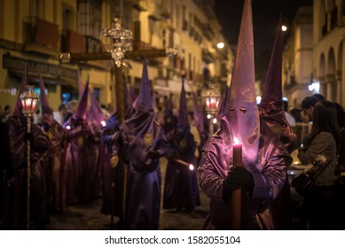 The Crowd In Costumes In Semana Santa Festival Captured In Seville, Spain