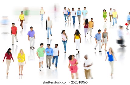 Crowd Diverse People Walking Discussion Isolated Concept