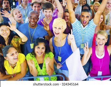 Crowd Learning Celebrating Casual Diverse Ethnic Stock Photo 324345164 ...