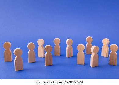 Crowd Of Many Faceless People Figures Similar Same Social Layer Walking Living Lonely Life Alone In Big City Psychology Isolated Over Bright Vivid Shine Vibrant Blue Color Background