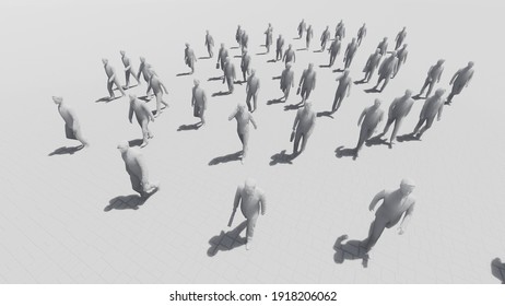 Crowd Off To Work, White Color Image
