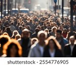 Crowd on Busy Street.Urban Life.Blurred defocused of unrecognized crowd people in the city street.