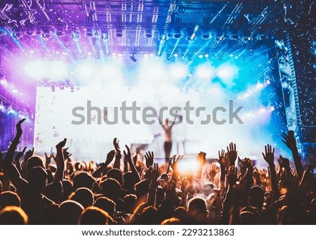 crowd partying stage lights live concert summer music festival