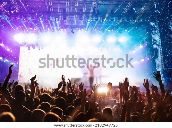  crowd partying stage lights live concert summer\
music festival