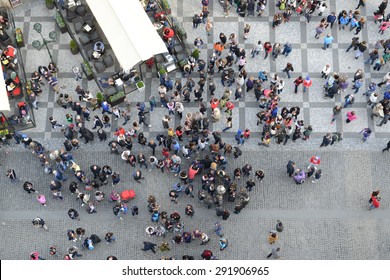 Crowd of People from Above Bird's Eye View