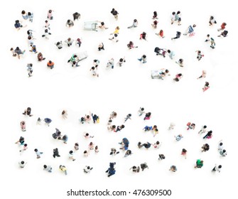 Crowd Of People Blurred On White Background From Top View ,bird Eye View