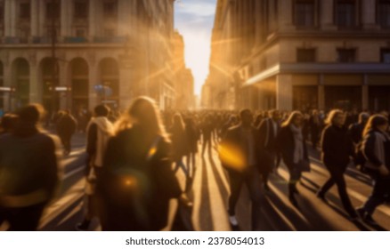 Crowd of people multiracial people walking in the city.Blurred crowd of unrecognizable at the street. Busy streets business,shopping area. Blurred defocused background