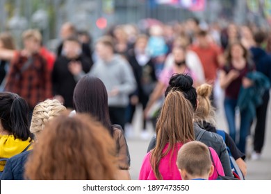 Crowd Of People On The Street. Summer Day. No Recognizable Faces