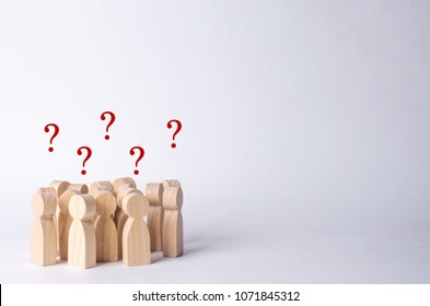 A Crowd Of People On A White Background. People Stand In The Crowd And Discuss. Cooperation And Work Together. Follows The Leader, Herd Instinct. A Company Of Friends. Referendum.