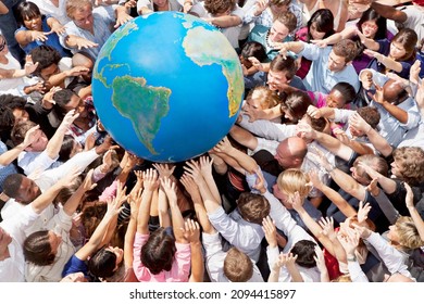 Crowd Of People Reaching For Globe