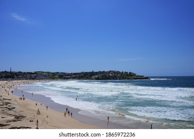 Crowd Of People Relaxing On The Bondi Beach In Sydney, Australia.