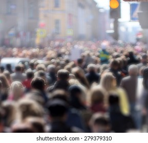 Crowd of people at the street, city center 