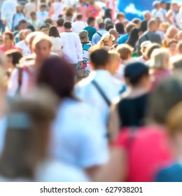 Crowd Of People Walking On The Busy City Street. 