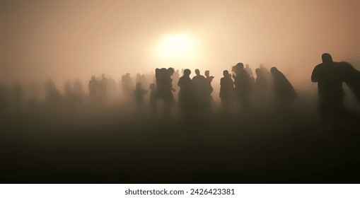 crowd of people walking through fog - Powered by Shutterstock