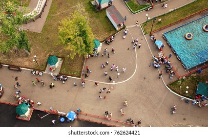 Crowd, Public Park, Summer, Swimming Pool, Walking,Urban Crowd From Above