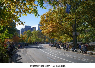 Crowd Of Spectators In Central Park Before 25 Mile Marker - November 6, 2016, East Drive, New York City, NY, USA