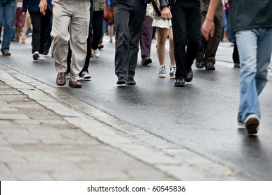 Crowd Walking - Group Of People Walking Together (motion Blur)