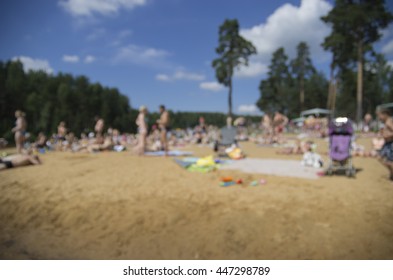 crowded beach blurred background