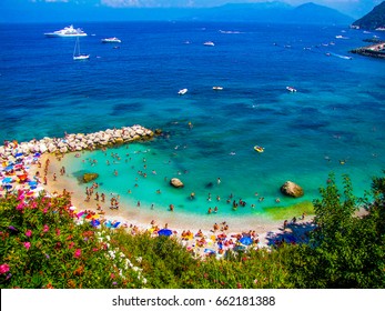 Crowded Beach In Capri, Italy