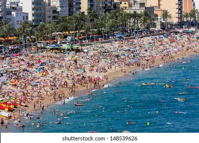 Crowded Beach At Lloret De Mar In Spain