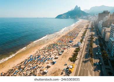 Crowded Ipanema Beach in Rio de Janeiro Aerial View on a Hot Sunny Day - Powered by Shutterstock