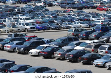 Crowded Parking Lot In Downtown