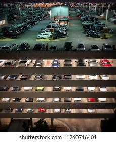 Crowded Parking Garage At TPA Airport At Night.