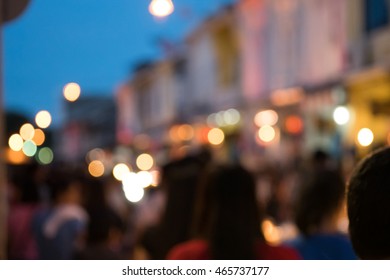 Crowded People At Night Street, Blurred