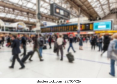 Crowded Station During Rush Hour In London, Blurred Background